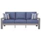 Ashley Half Moon Beach Stationary Sofa with Blue Cushions in Gray, , large