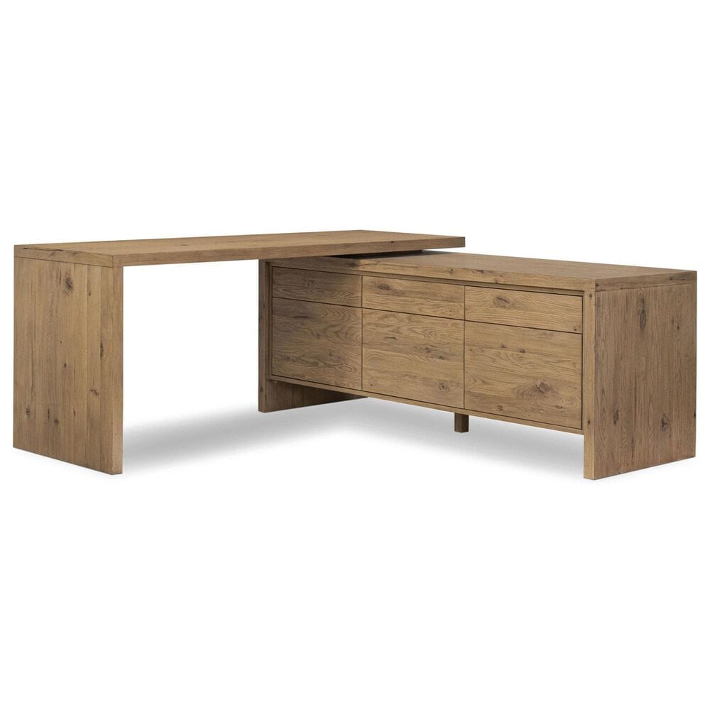 Four Hands Noah L-Shaped Rotating Desk in Aged Smoked Oak, , large