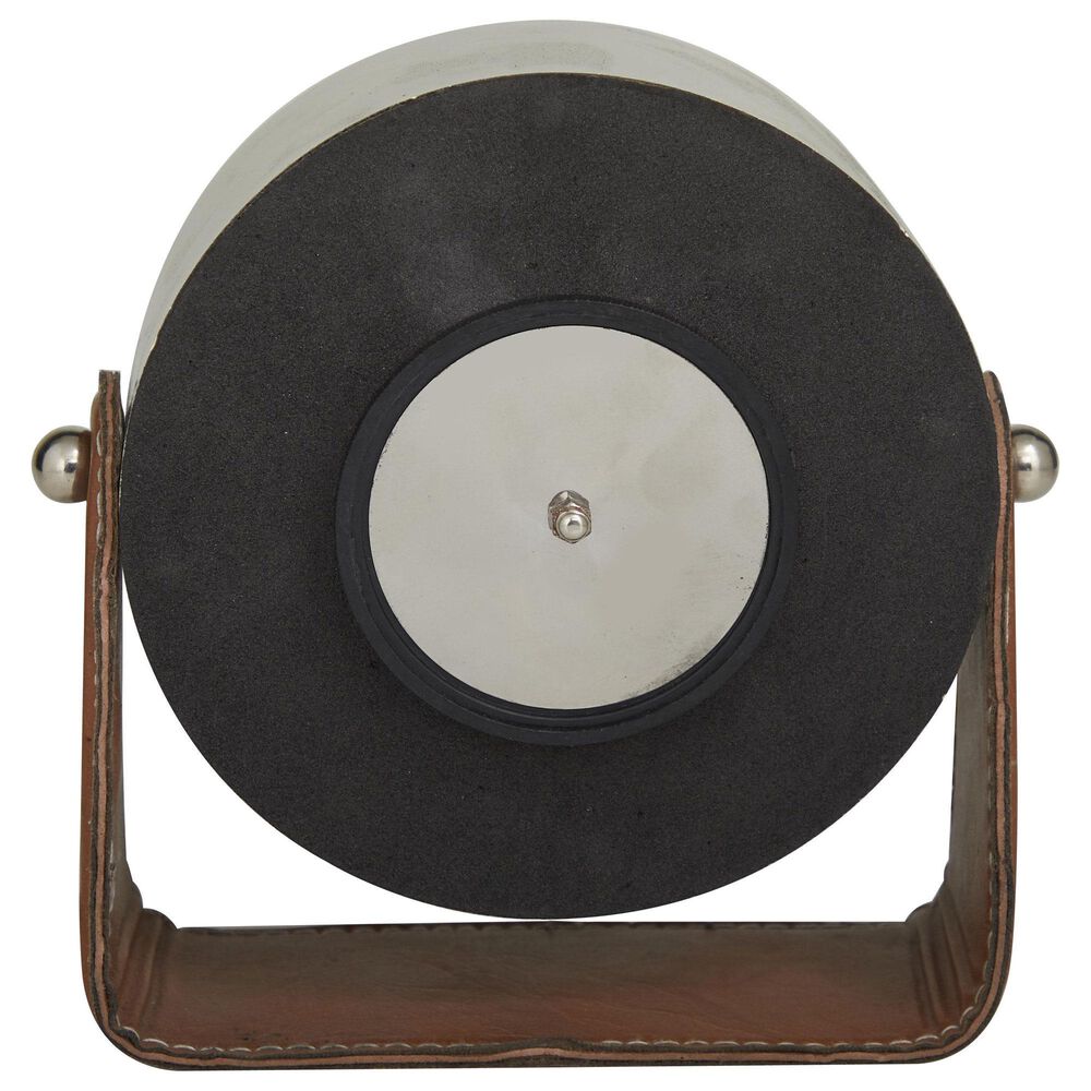 Maple and Jade Decorative Table Clock with Brown Leather Stand in Polished Gold, , large