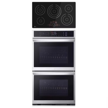 LG 2-Piece Kitchen Package with 9.4 Cu. Ft. Double Wall Oven and 36" Electric Cooktop in Print Proof Stainless Steel and Black, , large