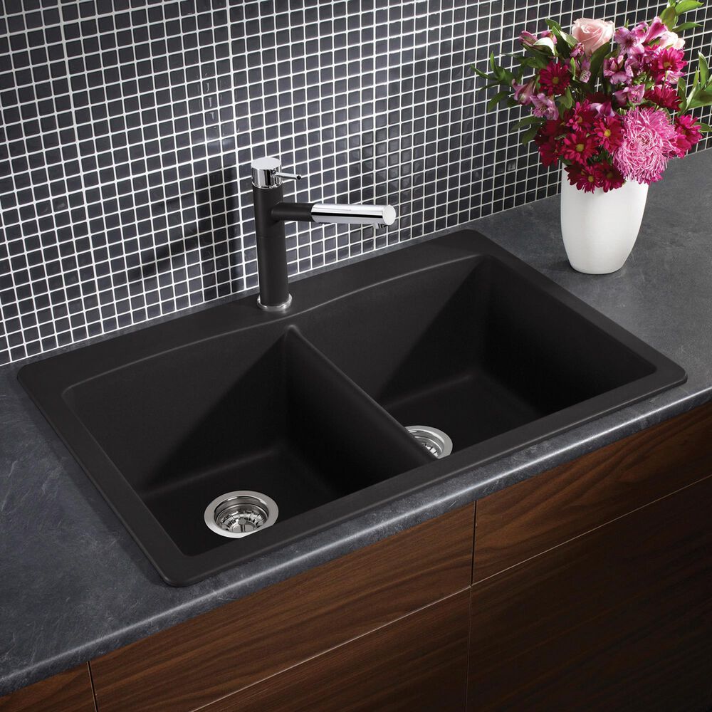 Blanco Diamond 33&quot; Equal Double Dual Mount Kitchen Sink in Anthracite, , large