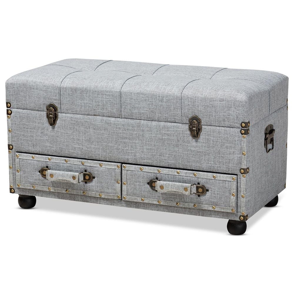Baxton Studio Flynn 2-Drawer Storage Trunk Ottoman in Grey, , large