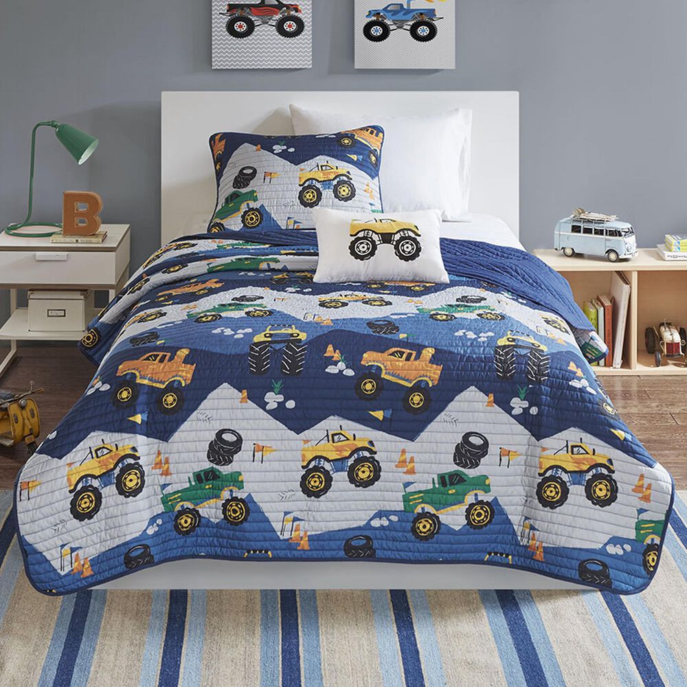 Hampton Park Nash 4-Piece Full/Queen Reversible Quilt Set in Green, Orange, Blue and Grey, , large