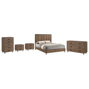 Crown Mark Nyomi Queen Panel Bed with Dresser Chest and 2 Nightstands in Light Brown, , large