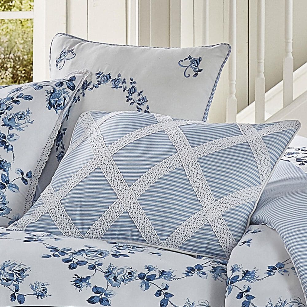 J. Queen New York Rialto 13&quot; x 19&quot; Lumbar Pillow in French Blue and Ivory, , large