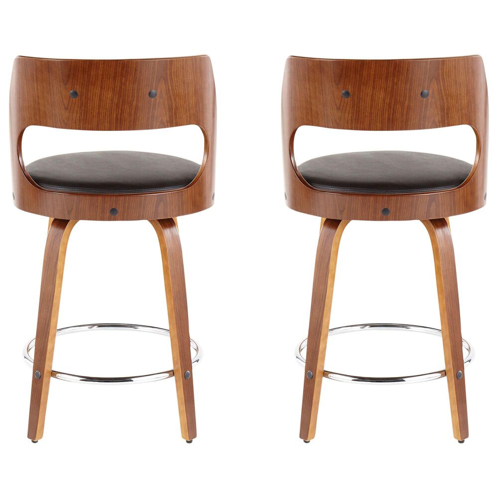 Lumisource Cecina Swivel Counter Stool with Brown Cushion in Walnut and Chrome &#40;Set of 2&#41;, , large