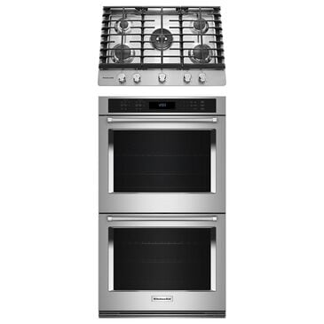 KitchenAid 2-Piece Kitchen Package with 30" Double Wall Oven and Gas Cooktop in Stainless Steel, , large