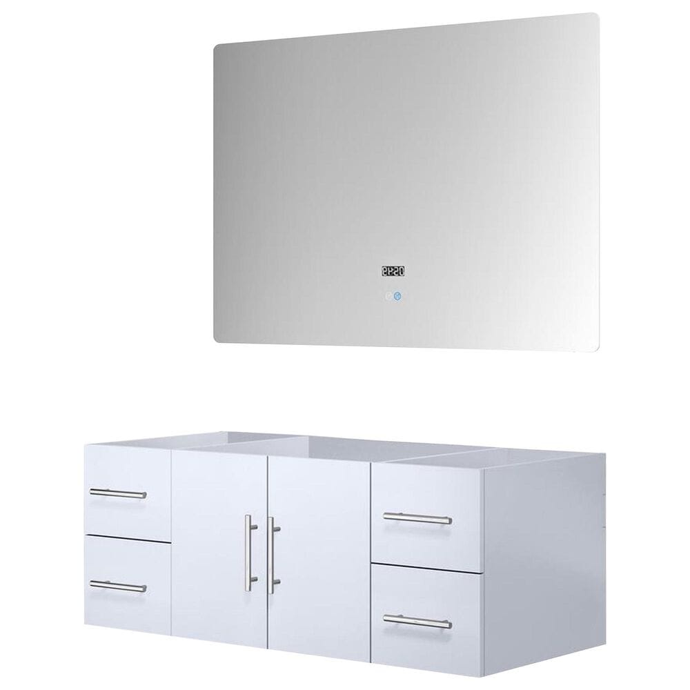 Lexora Home Geneva 48" Single Bathroom Vanity Cabinet Only in Glossy White and 48" LED Mirror, , large