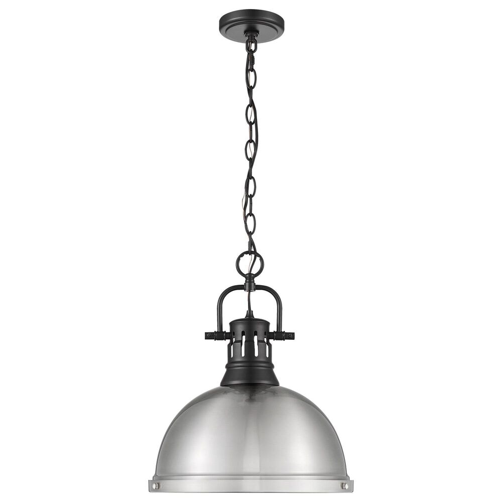 Golden Lighting Duncan 1-Light Pendant with Chain and Pewter Shade in Matte Black, , large