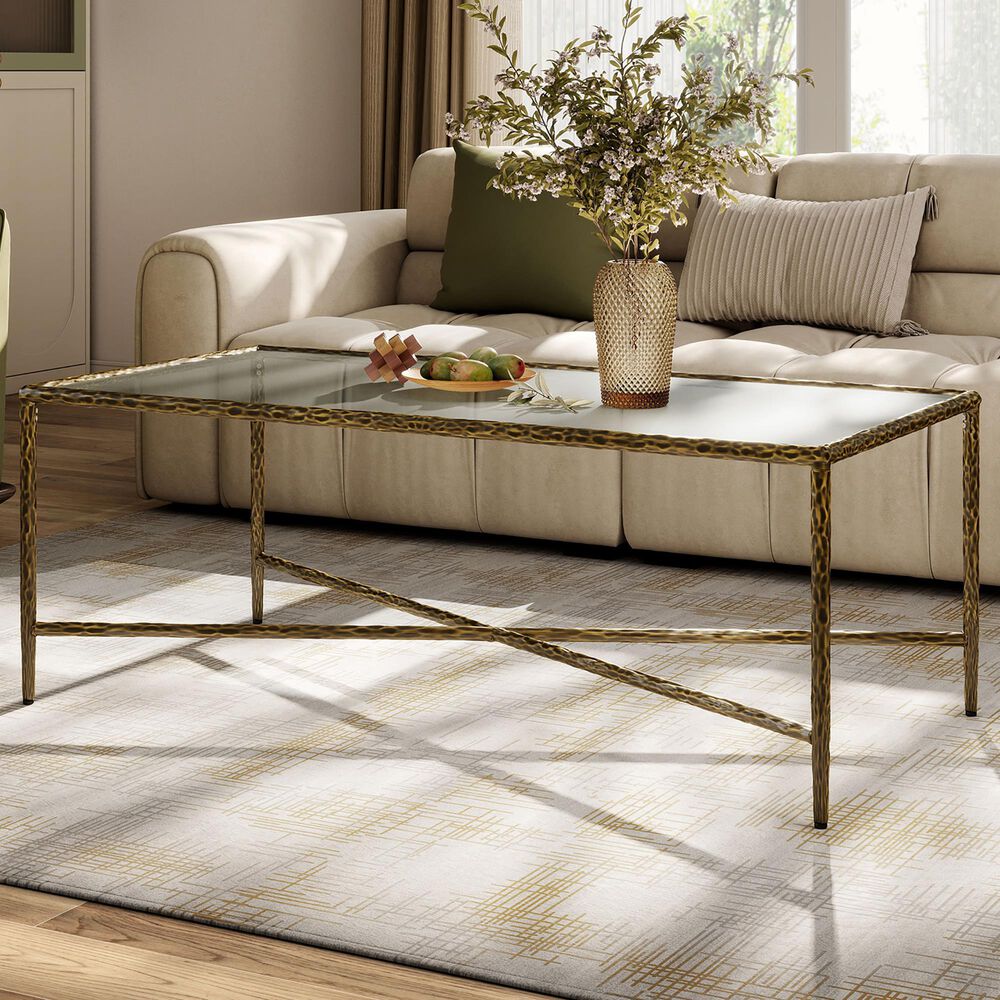 Furniture of America Lalia Coffee Table with Tempered Glass Top and Bullnose Edge in Matte Gold, , large