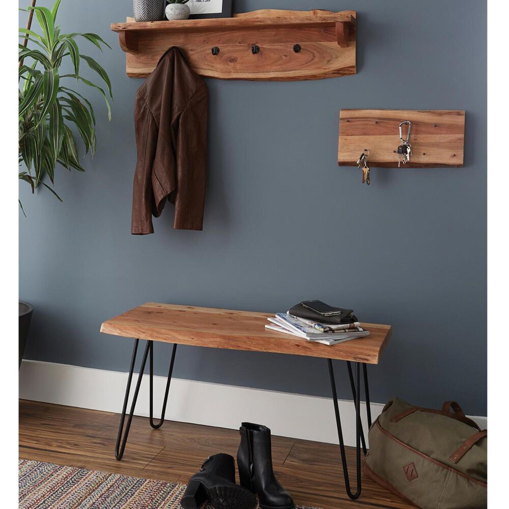 Bolton Furniture Hairpin 36" Bench and Coat Hook Shelf Set in Natural, , large