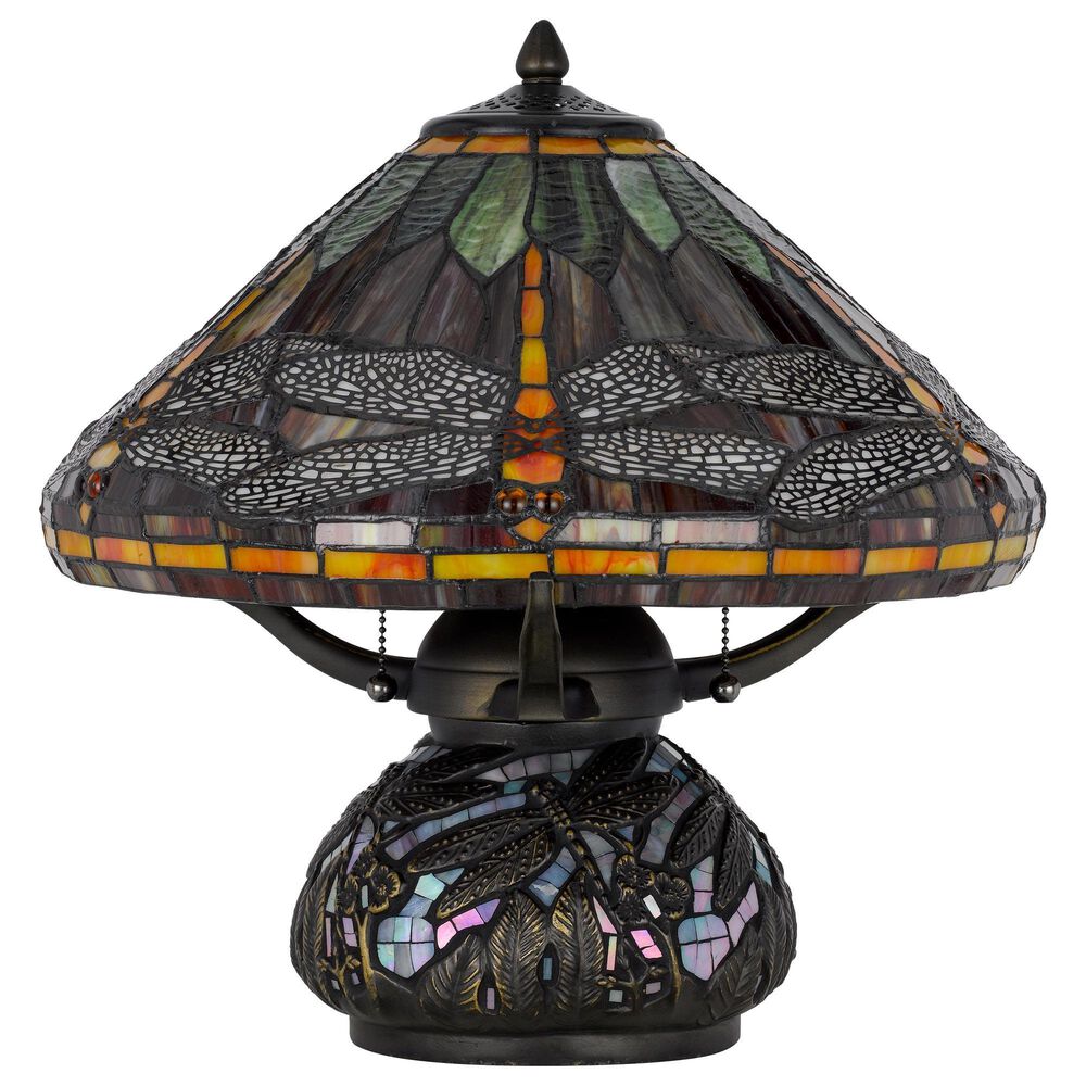 Cal Lighting Autumn Amber Tiffany Table Lamp in Bronze, , large