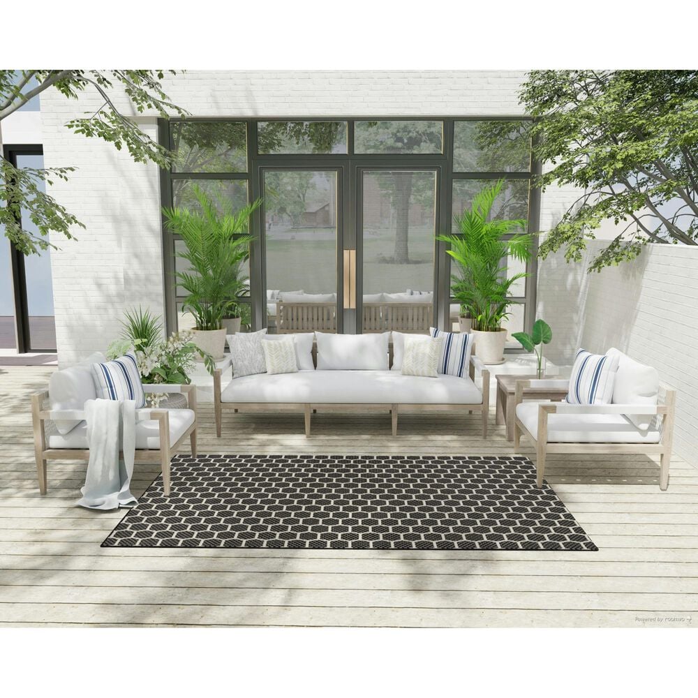 Nourison Twist Reversible 5&#39; x 7&#39; Black Indoor/Outdoor Area Rug, , large