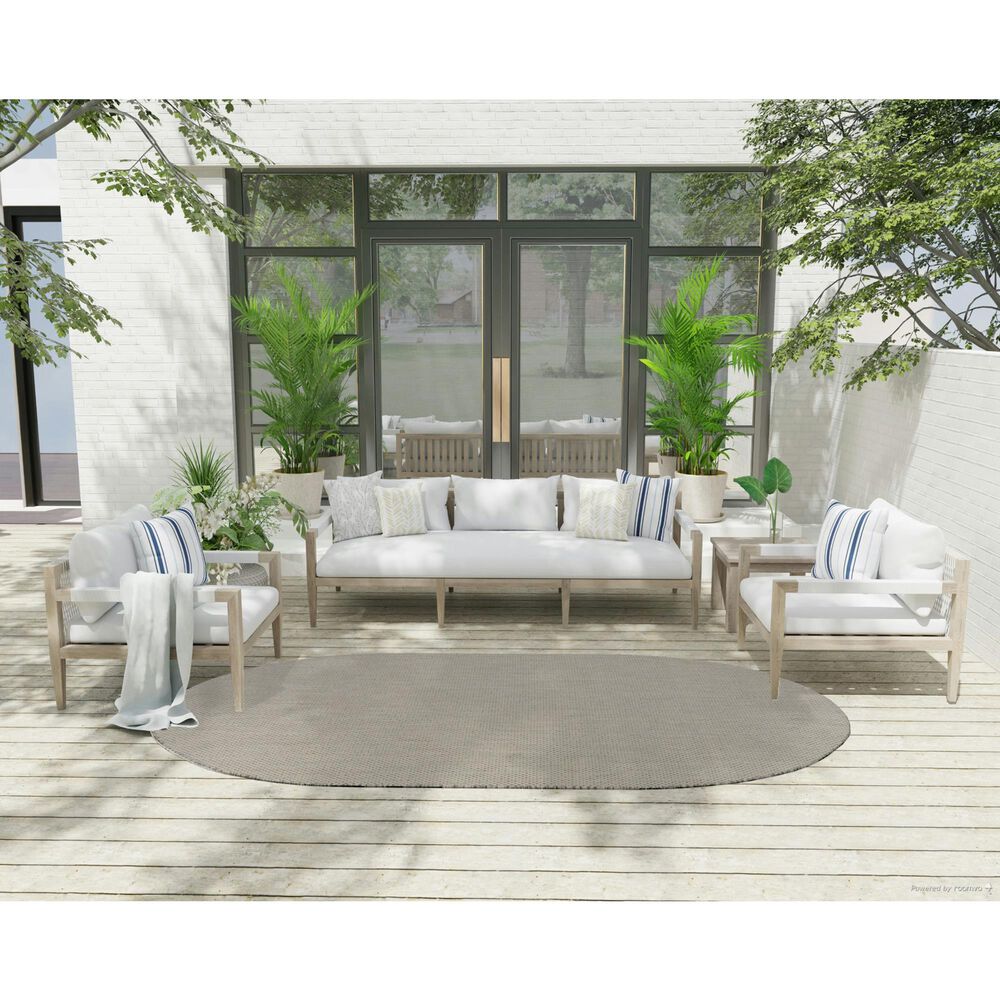Nourison Courtyard Ivory and Silver 5&#39; x 8&#39; Oval Indoor/Outdoor Area Rug, , large