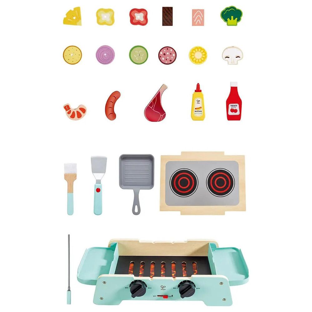 Hape Toys Sizzling Griddle and Grill BBQ Set in Blue and Pink, , large