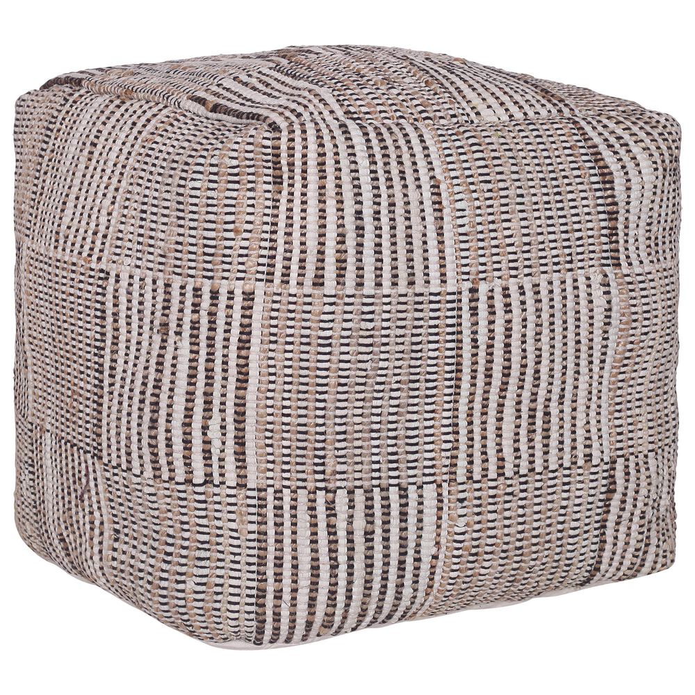 LR Home 18" Square Checkered Pouf in Cream and Black, , large