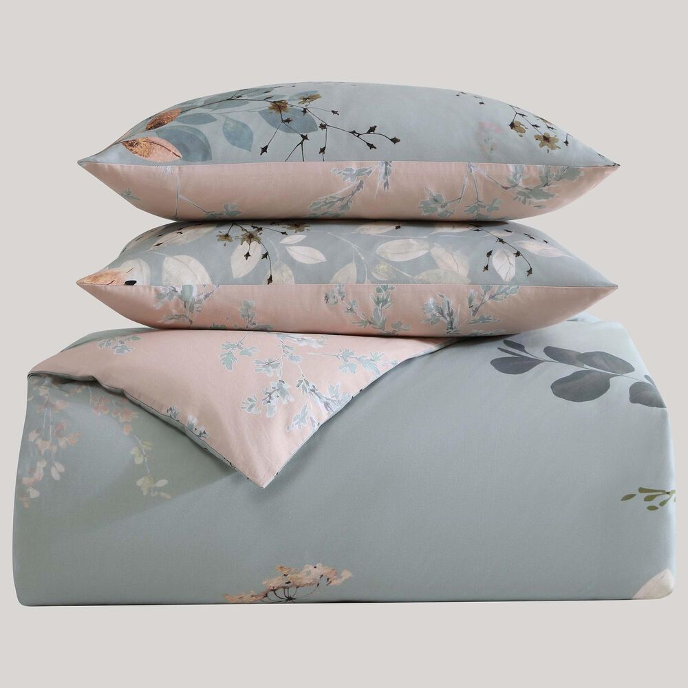 Bebejan Peach Leaves on Sage 5-Piece King Comforter Set in Sage Green, Bronze Peache and Beige, , large