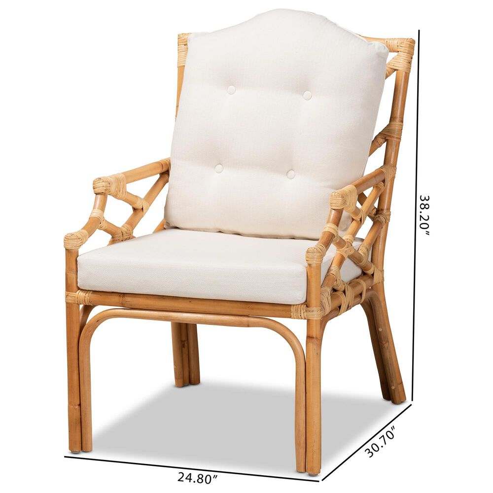 Baxton Studio Sonia Rattan Arm Chair in White, , large