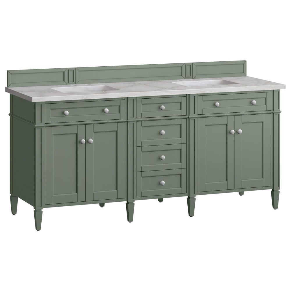 James Martin Vanities Brittany 72" Double Bathroom Vanity in Smokey Celadon with 3 cm Eternal Jasmine Pearl Silestone Top, Rectangular Sinks and FreePower Wireless Charger, , large