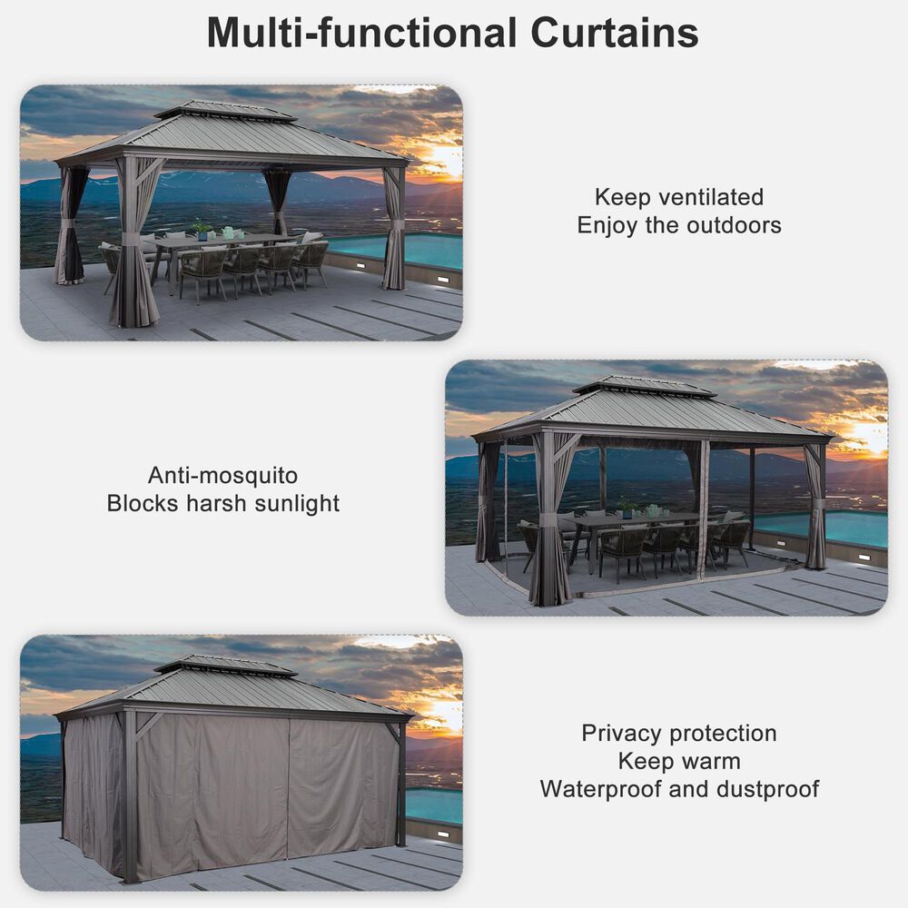 HOMLUX 16-ft x 12-ft Permanent Hardtop Gazebo Gray Gazebo with Hardtop Roof (Screen Included), , large