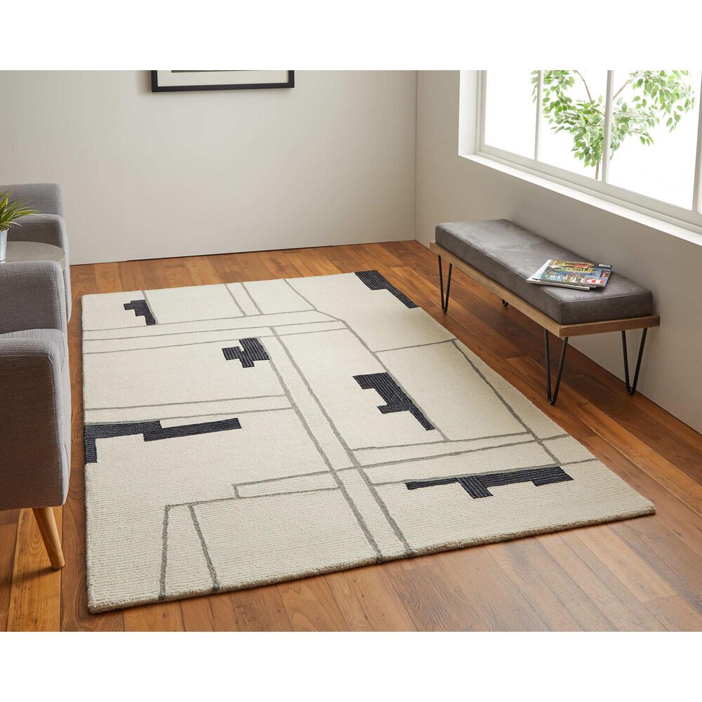 Feizy Maguire 8902F 3&#39;6&quot; x 5&#39;6&quot; Ivory and Black Area Rug, , large