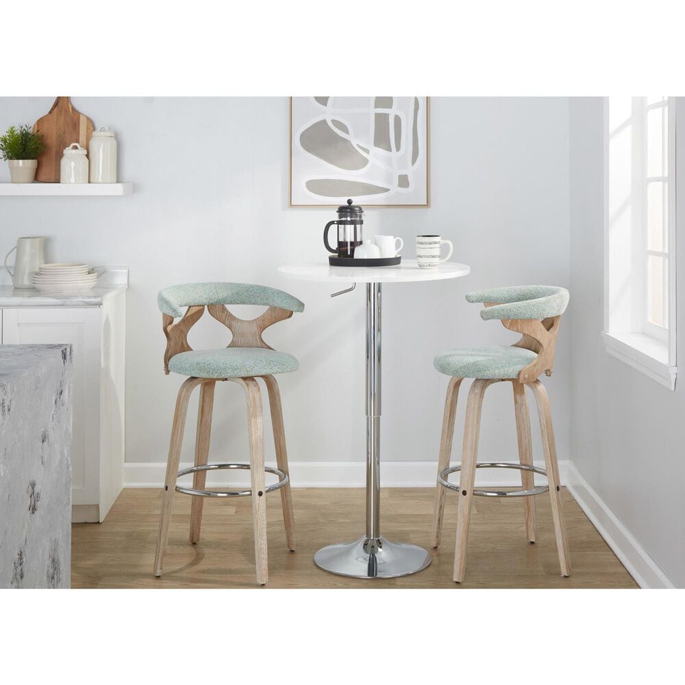 LumiSource Gardenia Swivel Fixed-Height Bar Stool with Light Grey Faux Leather Upholstery in Chrome and Whitewash (Set of 2), , large