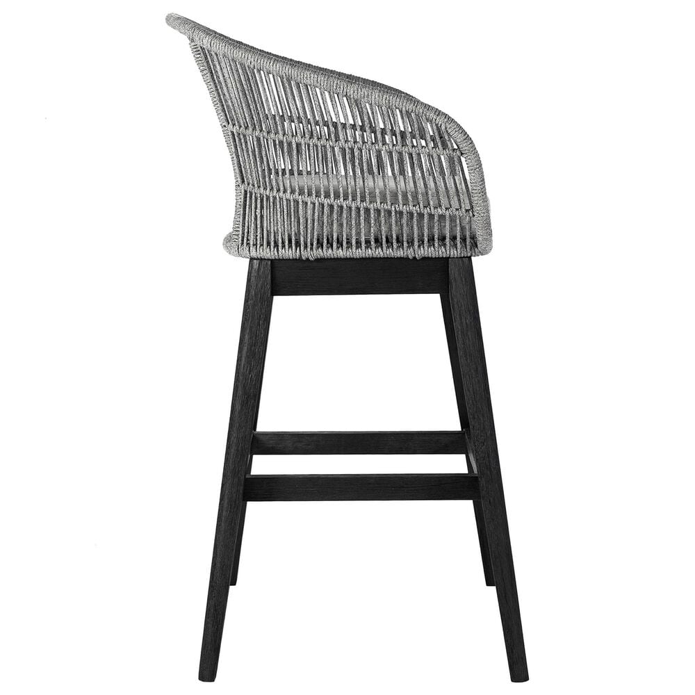 Armen Living Tutti Frutti Patio Bar Stool with Light Gray Cushion in Black, , large