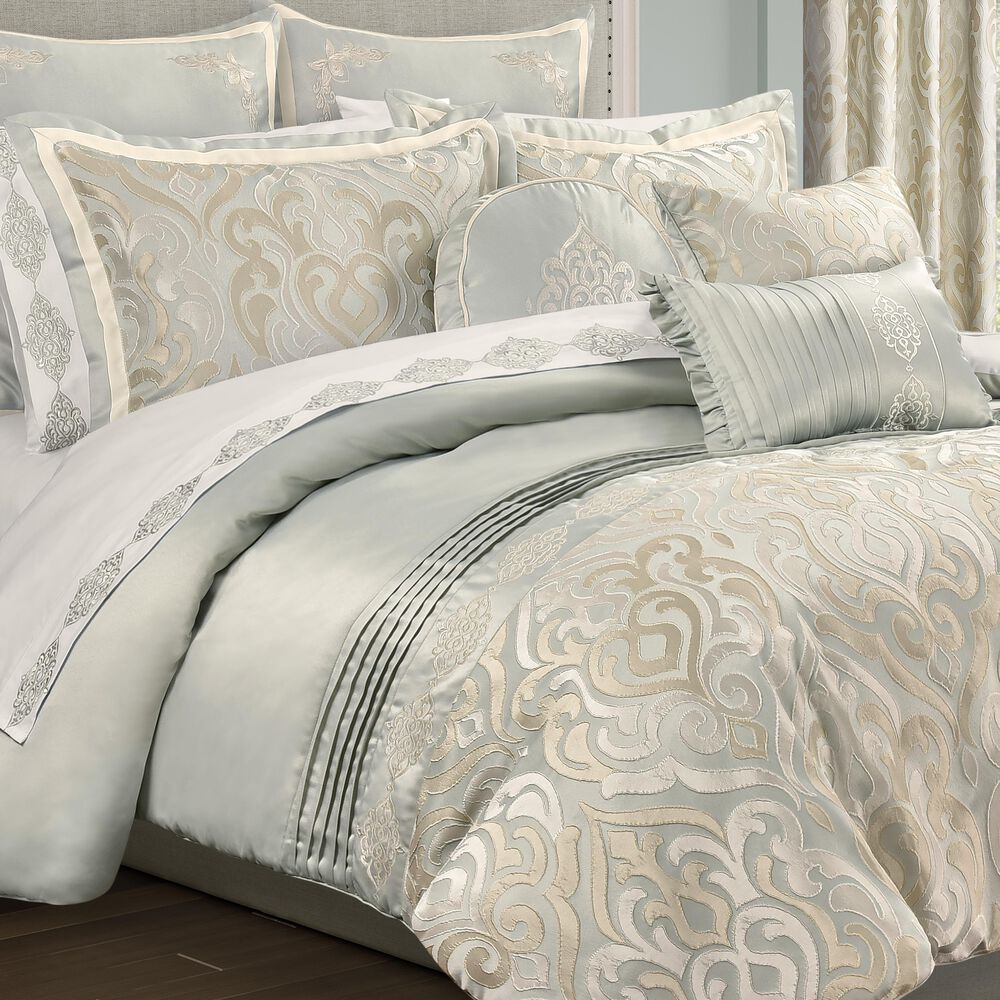 Royal Court Calmfield 3-Piece Full/Queen Comforter Set in Aqua, Cream and Gold, , large