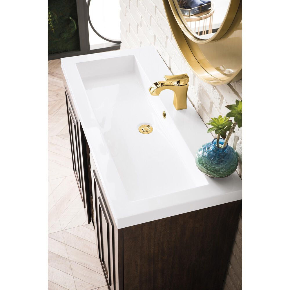 James Martin Vanities Alicante 39.5&quot; Single Bathroom Vanity in Mid Century Acacia with 5 cm White Glossy Resin Top and Rectangular Sink, , large