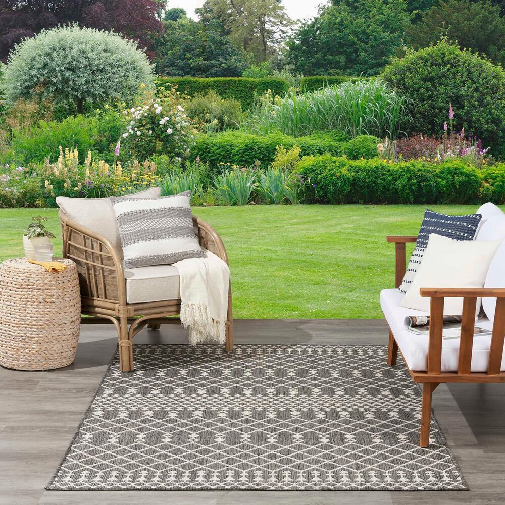 Nourison Positano Southwestern Charcoal 5&#39; x 7&#39; Indoor/Outdoor Area Rug, , large