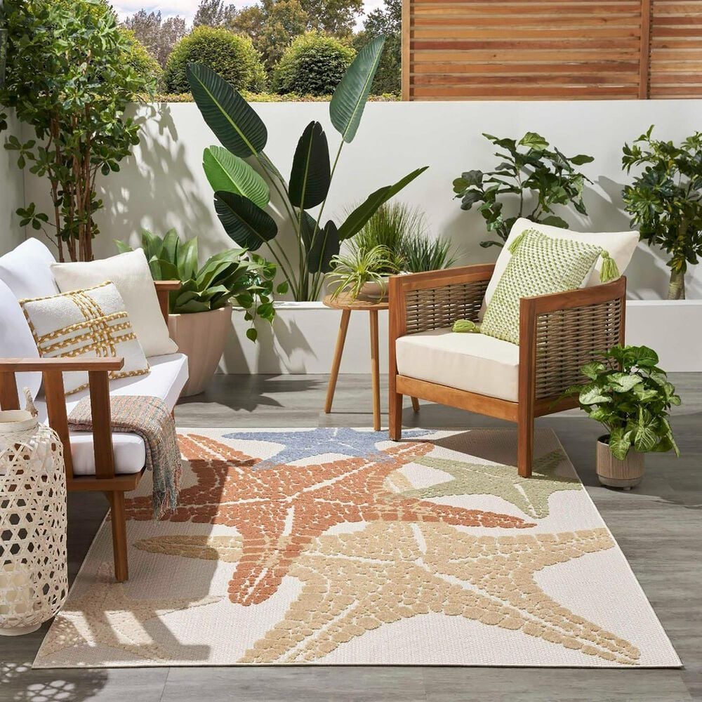 Nourison Aloha ALH28 7&#39;10&quot; x 10&#39;6&quot; Ivory and Multicolor Indoor/Outdoor Area Rug, , large