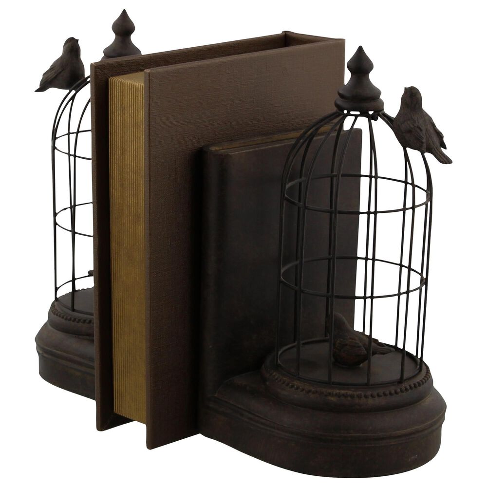 Maple and Jade Birdcage Bookends in Dark Brown &#40;Set of 2&#41;, , large