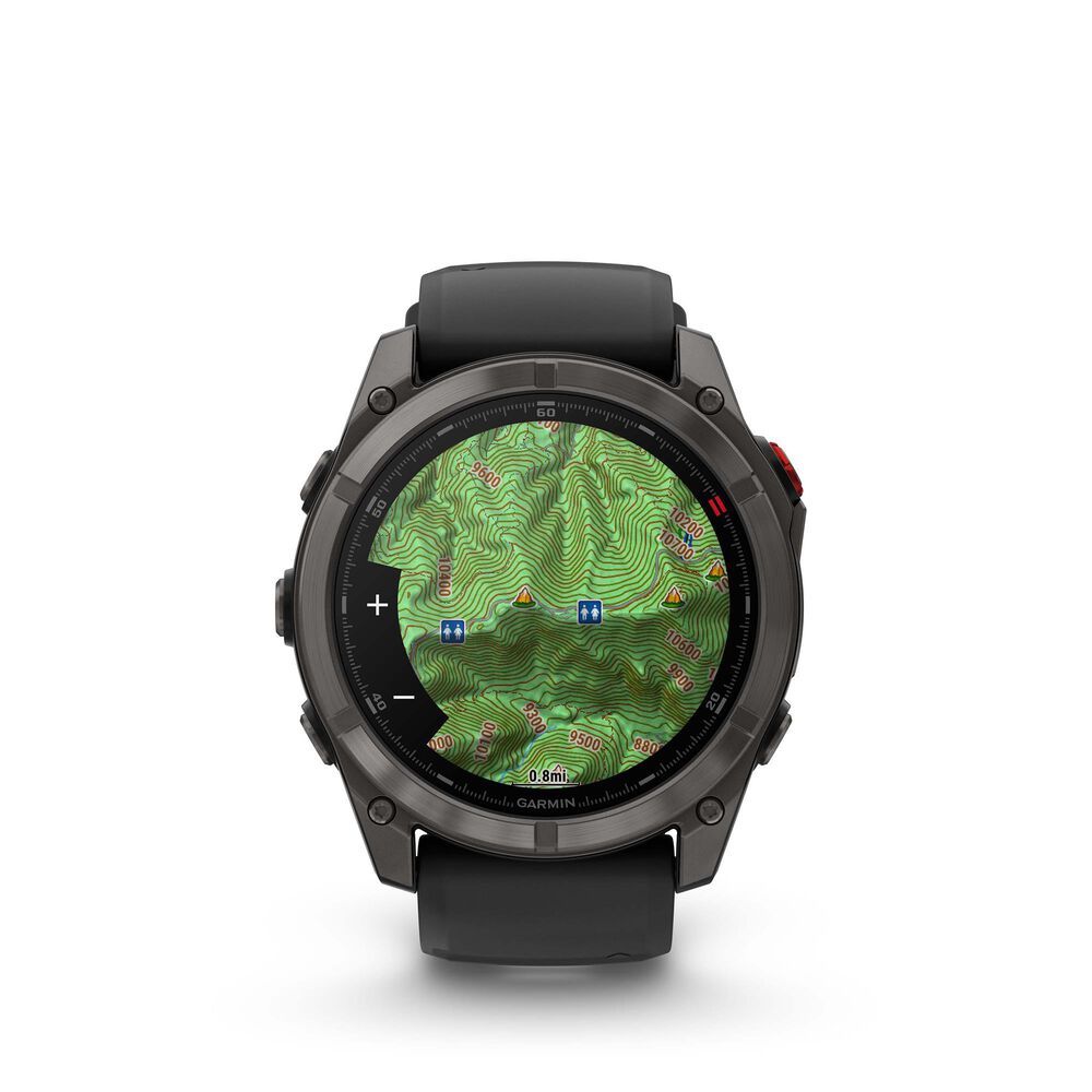 Garmin Fenix 8 Pro Sapphire AMOLED Smartwatch 51mm Carbon Gray DLC Titanium Case with Black and Pebble Gray Silicone Band, , large