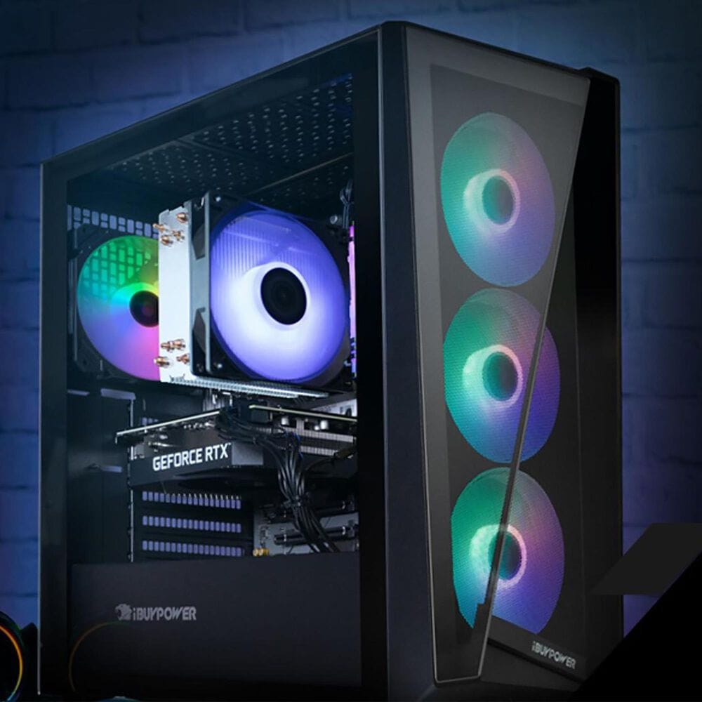 iBUYPOWER Slate 9 Gaming PC Desktop | AMD Ryzen 7 7700 - 32GB RAM - NVIDIA GeForce RTX 5060 Graphics - 1TB NVMe SSD in Black, , large