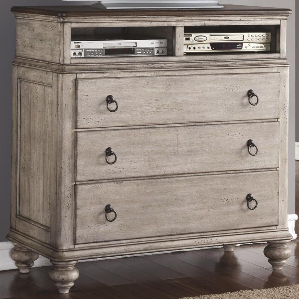 Flexsteel Plymouth 3 Drawer Media Chest in Distressed Gray and White, , large