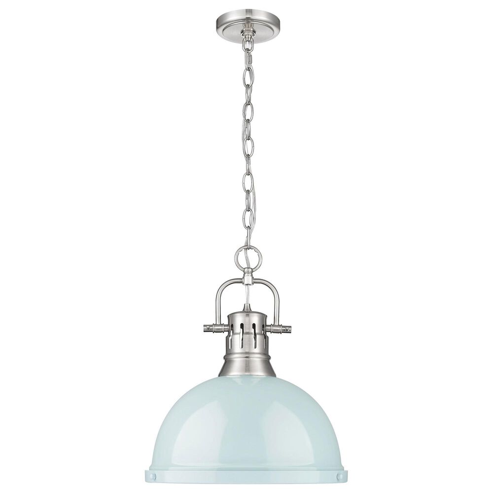 Golden Lighting Duncan 1-Light Pendant with Chain and Seafoam Shade in Pewter, , large