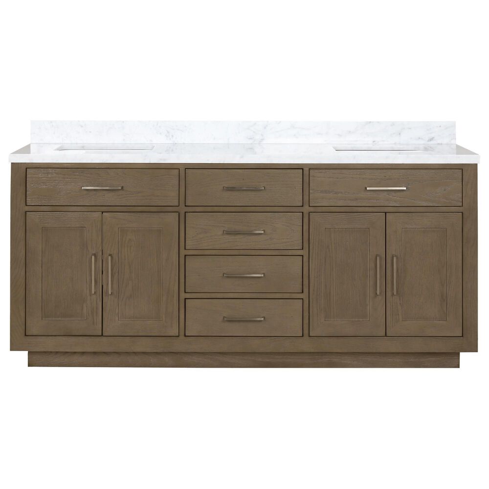 Lexora Home Abbey 72&quot; Double Bathroom Vanity in Grey Oak with 2 cm White Carrara Marble Top and Rectangular Sinks, , large