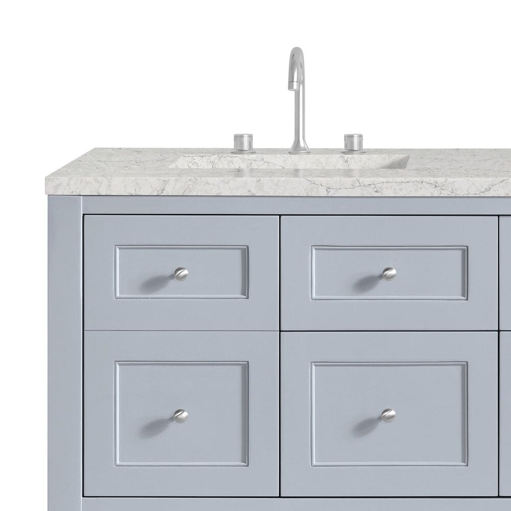 James Martin Vanities Breckenridge 60&quot; Double Bathroom Vanity in Serenity Blue with 3 cm Eternal Jasmine Pearl Quartz Top and Rectangular Sinks, , large