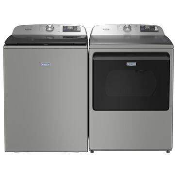 Maytag 5.2 Cu. Ft. Smart Pet Pro Top Load Washer and 7.4 Cu. Ft. Smart Top Load Electric Dryer with Pet Pro Option in Classic Silver, , large