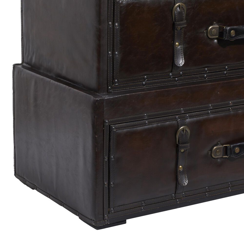 Maple and Jade 3-Drawer Vintage Faux Leather Room Chest with Buckles and Straps Details in Brown, , large