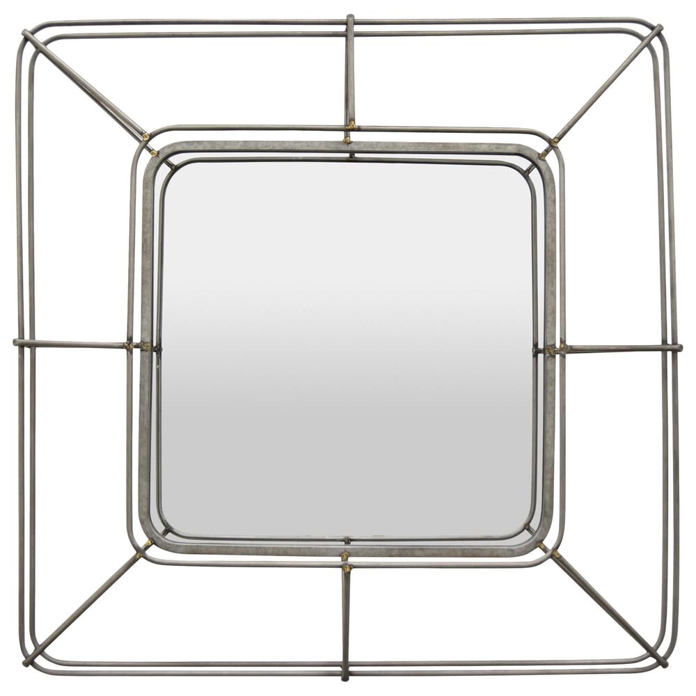 Three Hands 32" Metal Square Wall Mirror in Gray, , large