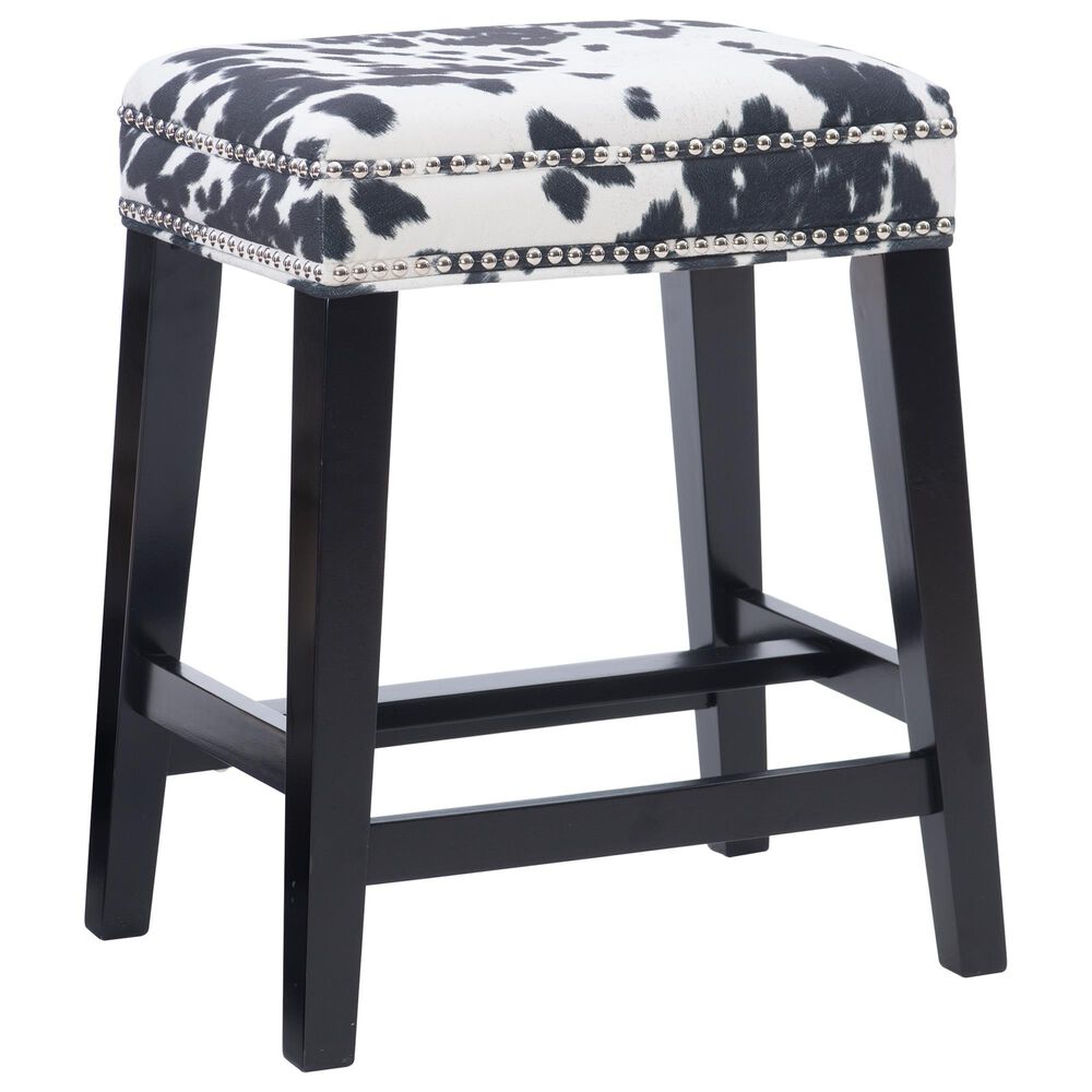 Linon Home Decor Walt Counter Stool with Black Cow Cushion in Black, , large
