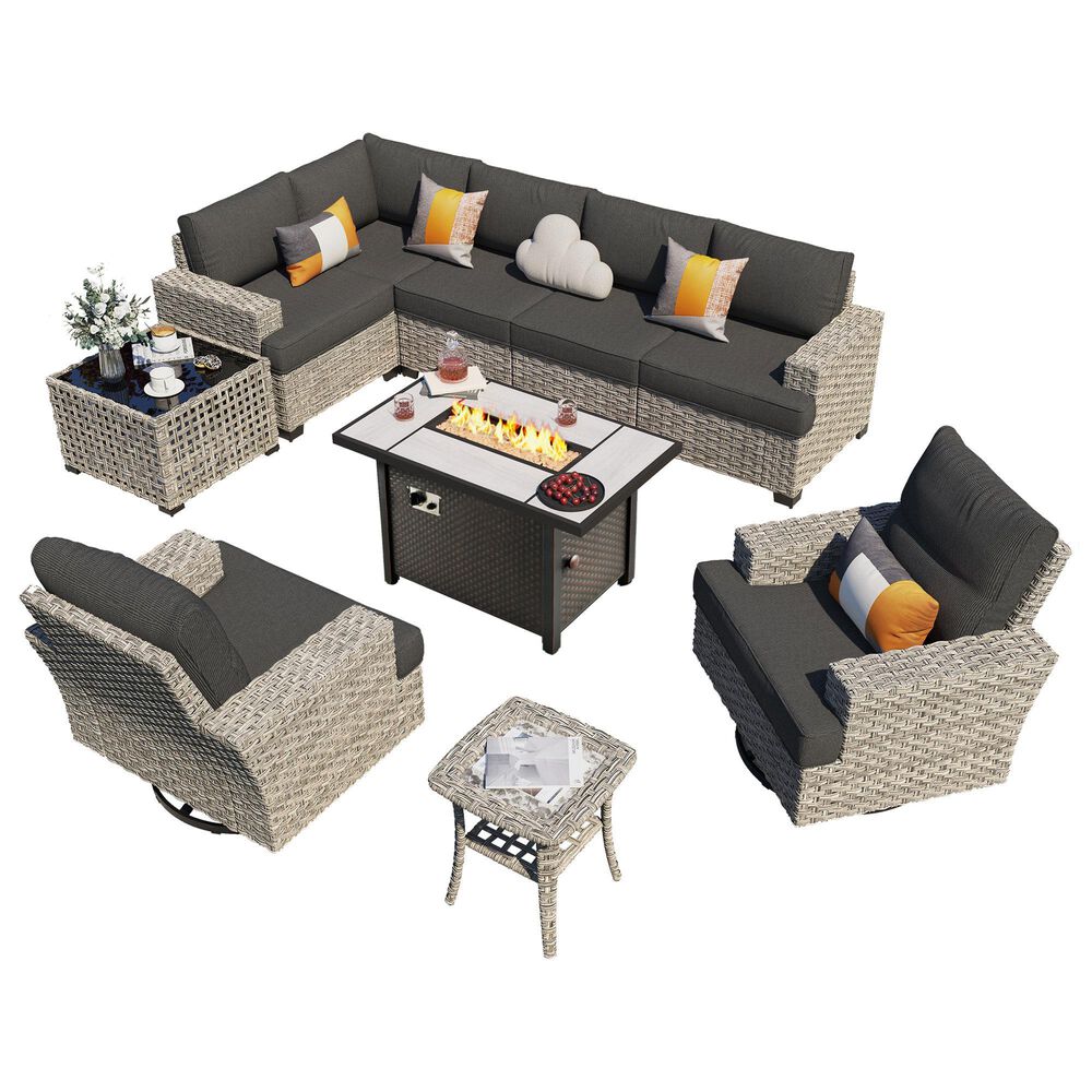 HOMLUX 10-Piece Modular Patio Conversation Set in Black, , large