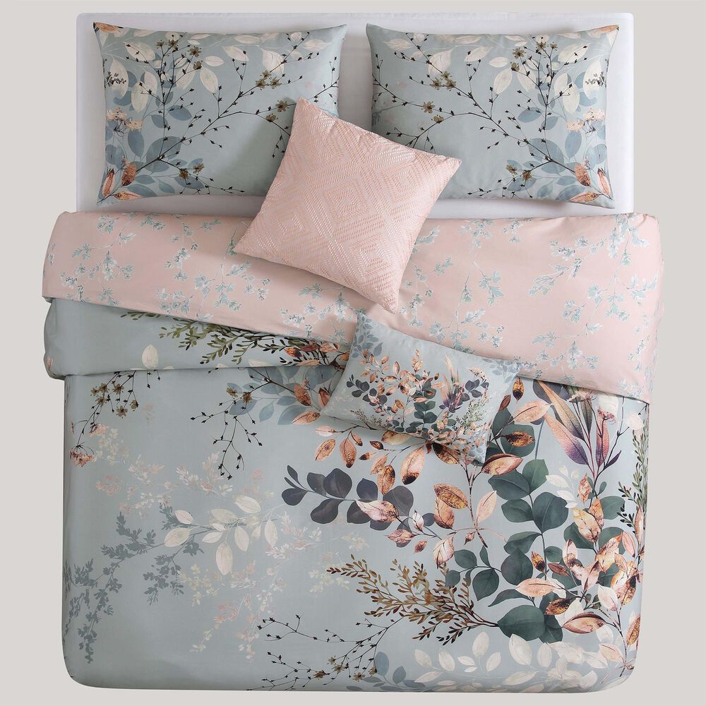 BEBEJAN Peach Leaves on Sage 5-Piece Queen Comforter Set in Sage Green, Bronze Peache and Beige, , large