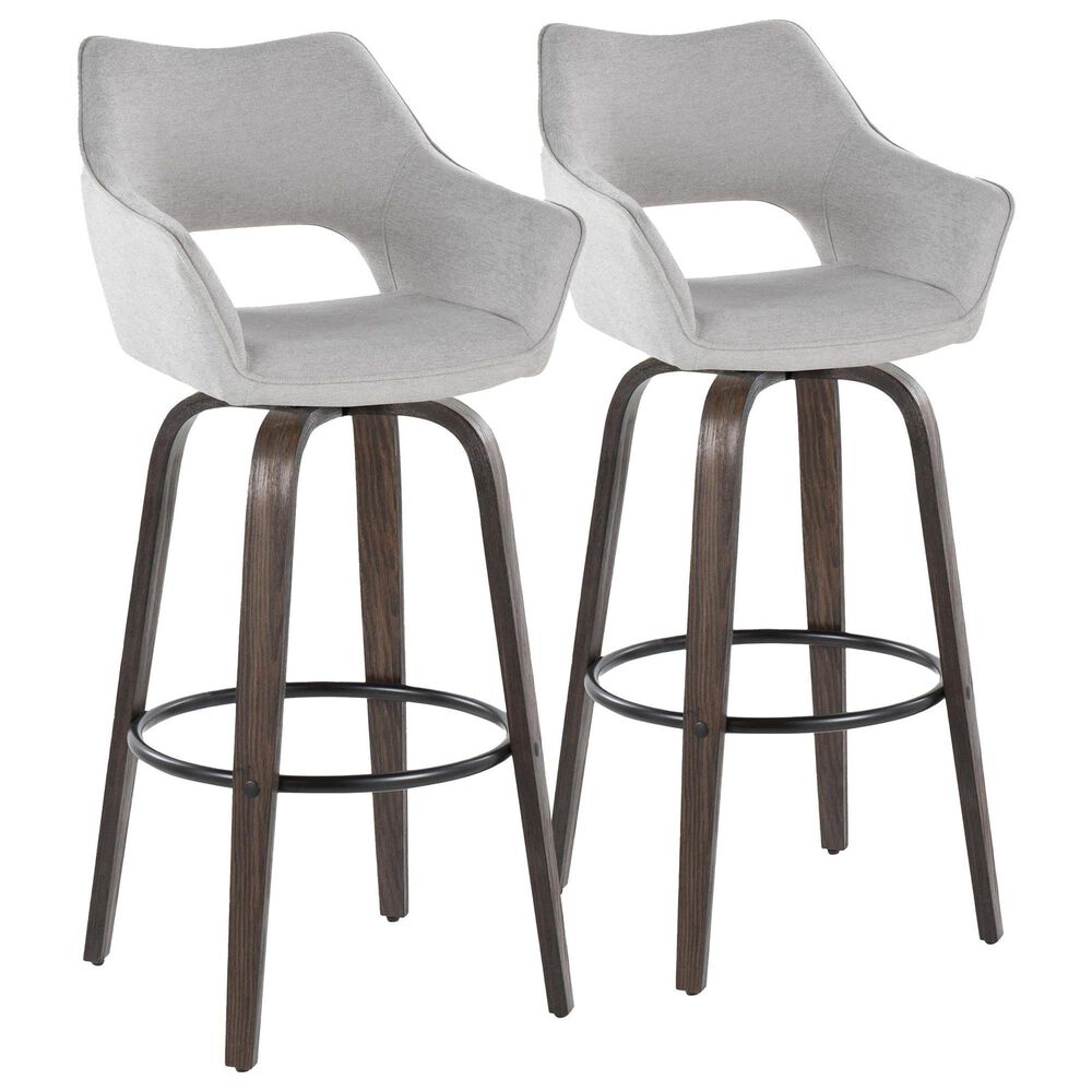 LumiSource Mustang 30" Swivel Bar Stool with Grey Fabric Upholstery in Glazed Walnut and Black (Set of 2), , large
