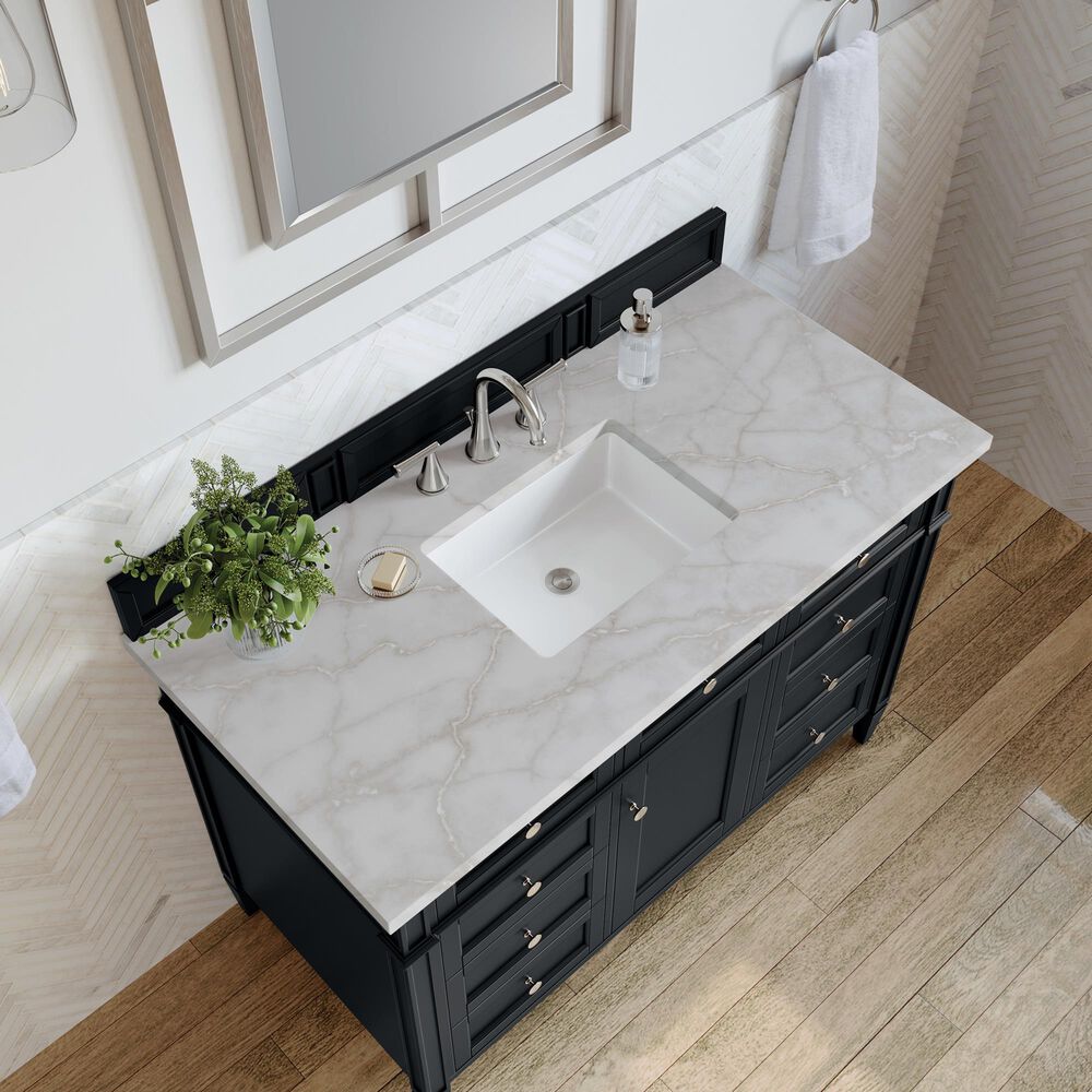 James Martin Vanities Brittany 48&quot; Single Bathroom Vanity in Black Onyx with 3 cm Victorian Silver Quartz Top and Rectangular Sink, , large