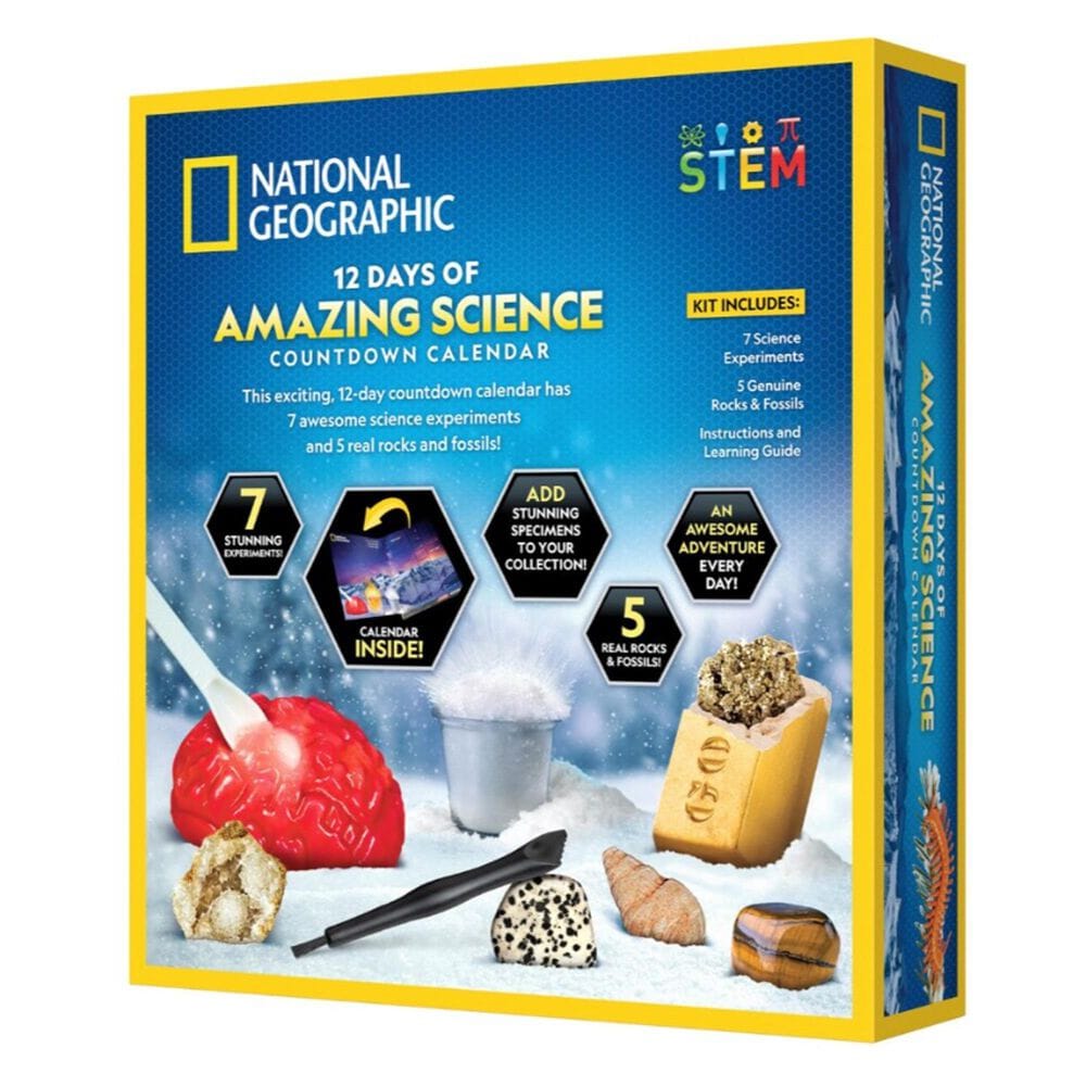 National Geographic 12 Days of Christmas Countdown Calendar with 7 Science Experiments, 5 Rocks and Fossils in Multicolor, , large
