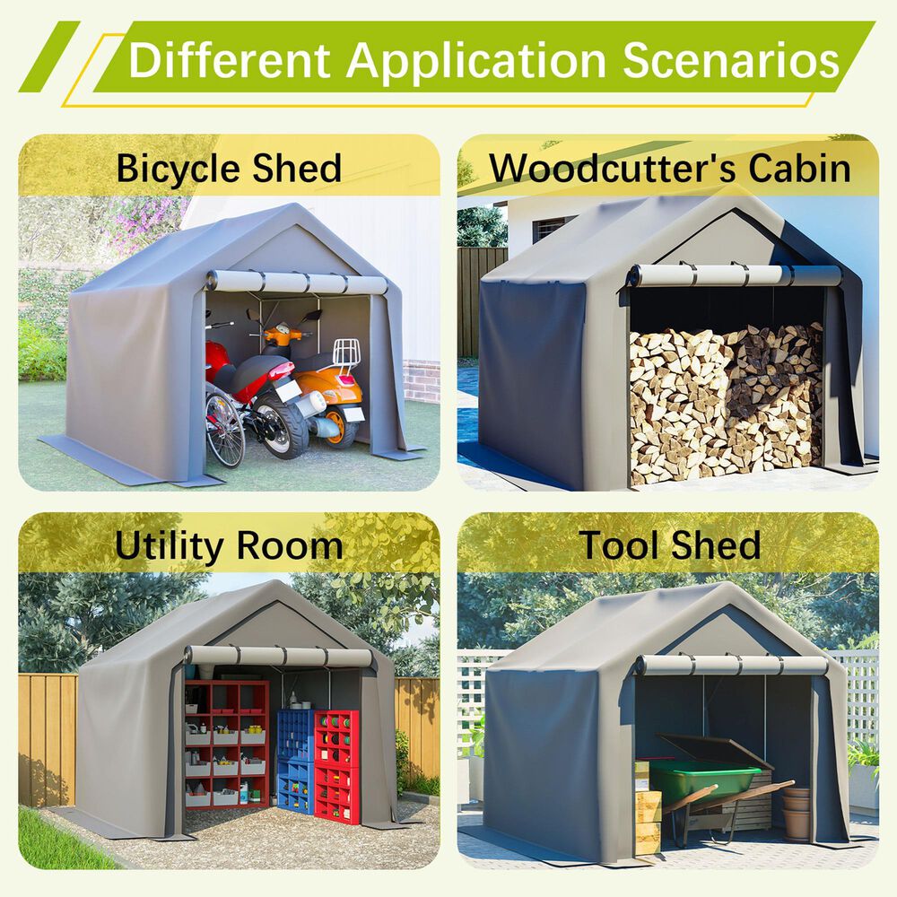 HOMLUX 8' x 8' Outdoor Shelter with Roll-Up Doors in Grey, , large