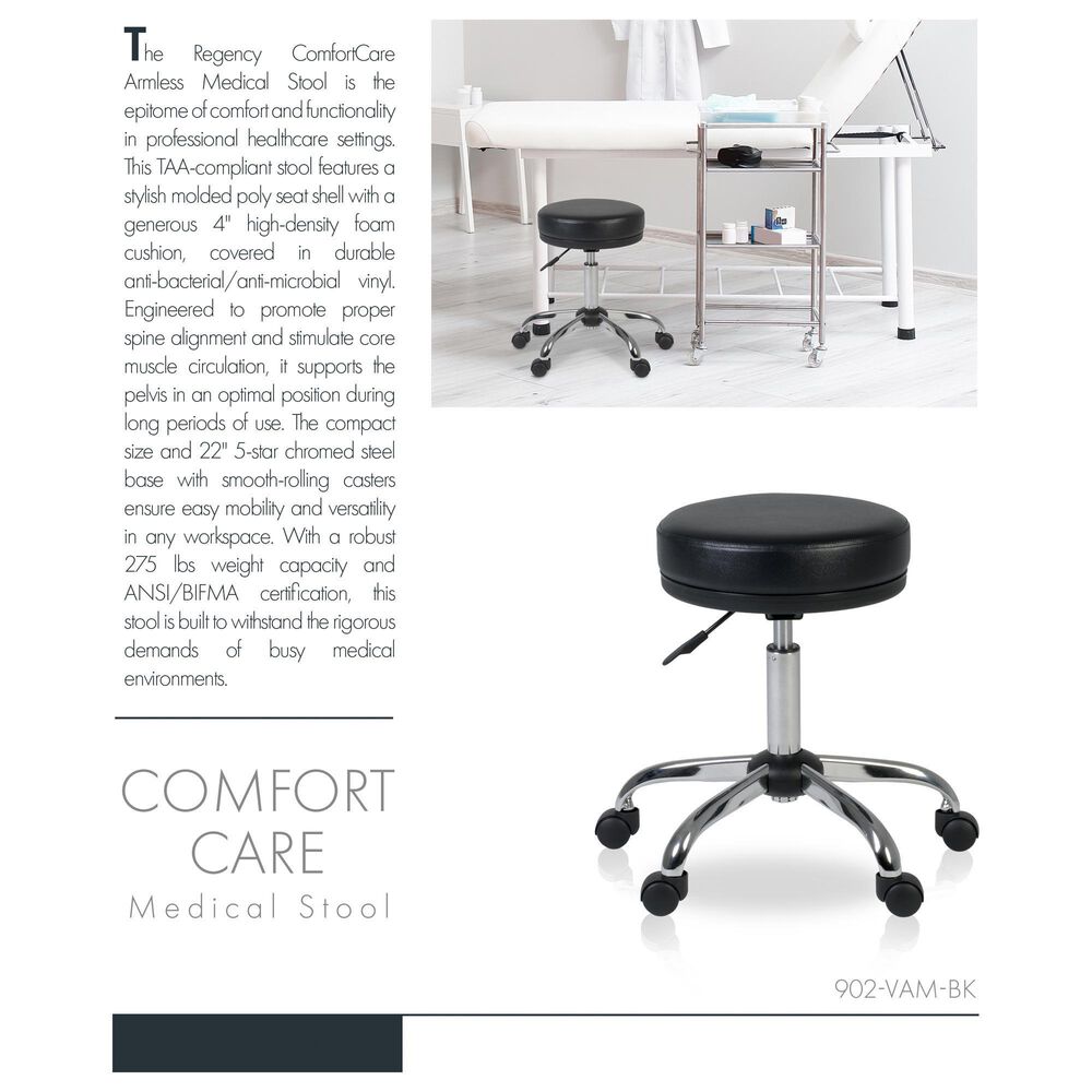 Regency Global Sourcing ComfortCare Armless Medical Stool in Black, , large