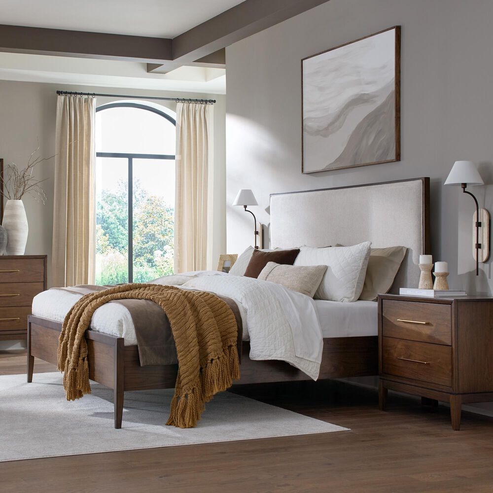 Riva Ridge Jasper 3 Piece King Upholstered Panel Bedroom Set in Modern Walnut, , large